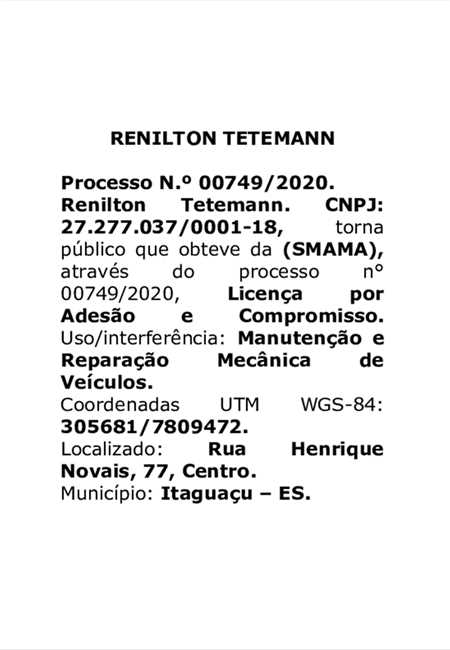 Licença Ambiental Obtida -RENILTON TETEMANN